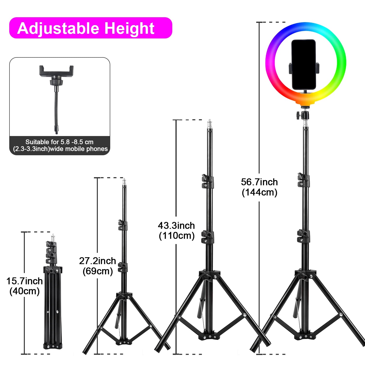 12" Dimmable LED Selfie Ring Light Kit With 110cm Tripod And Phone Holders - Perfect For Weddings, Parties, Photography - Zevon