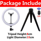 16/26/33cm LED Selfie Light Photography Lights With Tripod Bluetooth Remote Control Dimmable Ring Light For Video Live Fill Lamp - Zevon