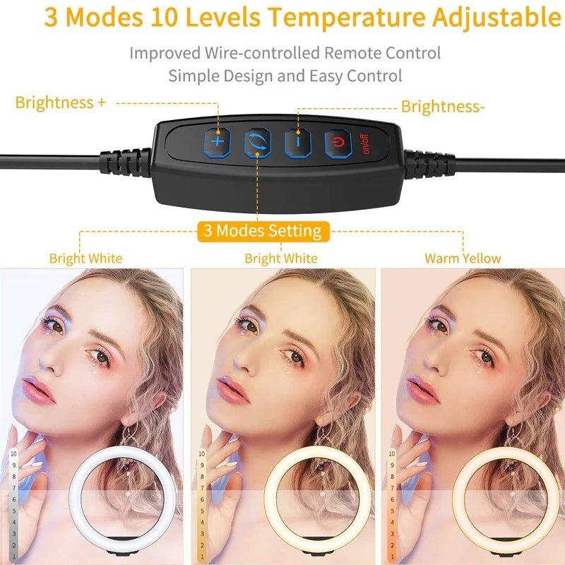 16/26/33cm LED Selfie Light Photography Lights With Tripod Bluetooth Remote Control Dimmable Ring Light For Video Live Fill Lamp - Zevon