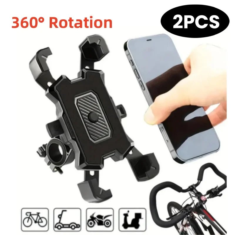 2PCS 360° Adjustable Bike & Motorcycle Phone Mount – Shockproof Anti-Slip Holder