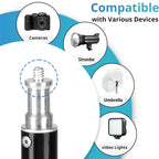 63inch Telescoping Phone Tripod & Selfie Stick - Universal Clamp, Wireless Remote, Supports 6.61lbs, Durable Aluminum - Zevon