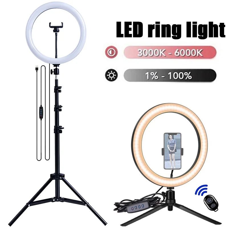 LED Ring Light with Tripod & Bluetooth Remote – Dimmable Selfie Light for Video & Live Streaming