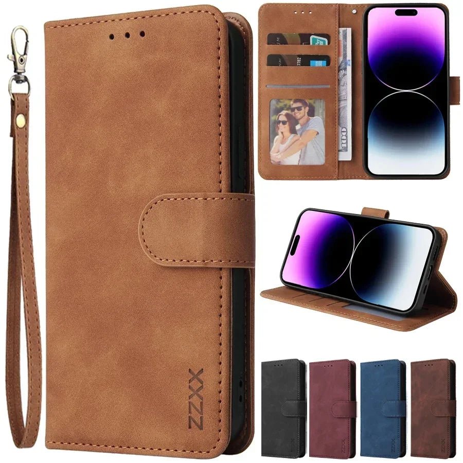 ZZXX Magnetic Leather Wallet Case with Card Slot & Stand for iPhone 15–17 Series