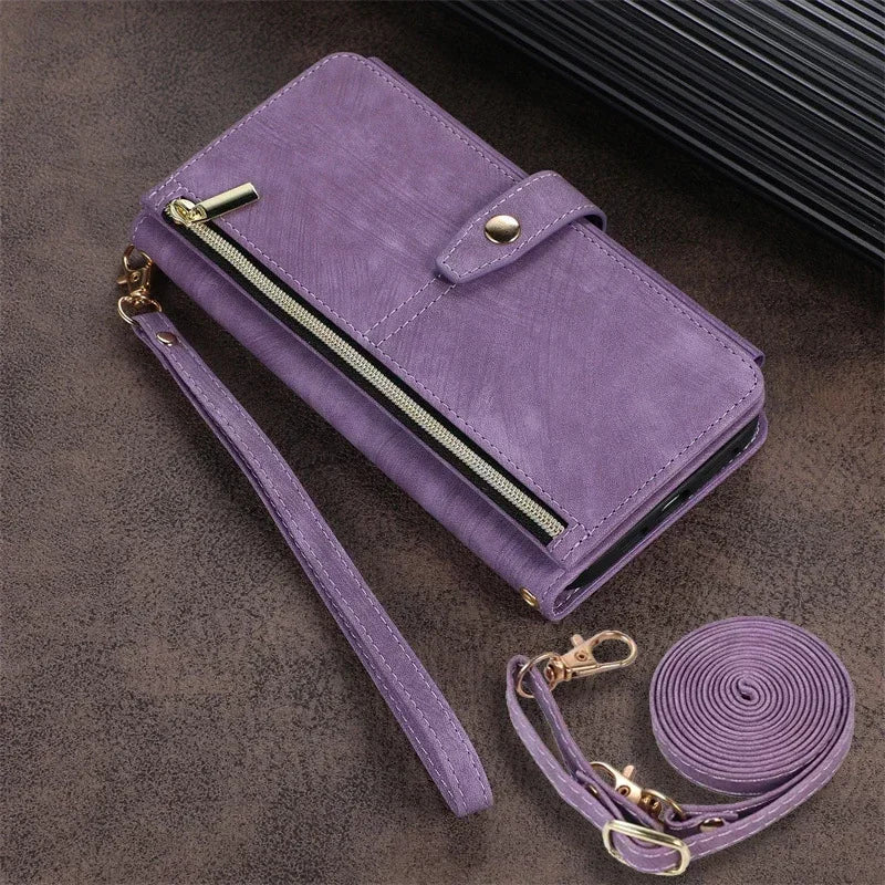 Zipper Wallet Crossbody Phone Case for Samsung Galaxy S23–S25 Ultra, A Series & FE Models