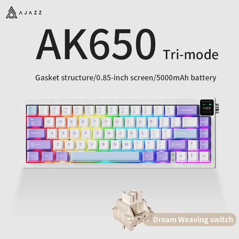AJAZZ AK650 65% Wireless Mechanical Gaming Keyboard – RGB Gasket Mount, Mac/Windows - Zevon