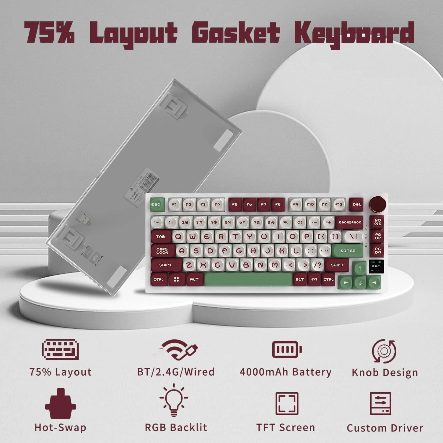 Ajazz AK820 RGB Mechanical Gaming Keyboard with 82 keys, gasket mount, and tri - mode connectivity (Bluetooth, 2.4GHz wireless, wired) for PC and laptop. - Zevon