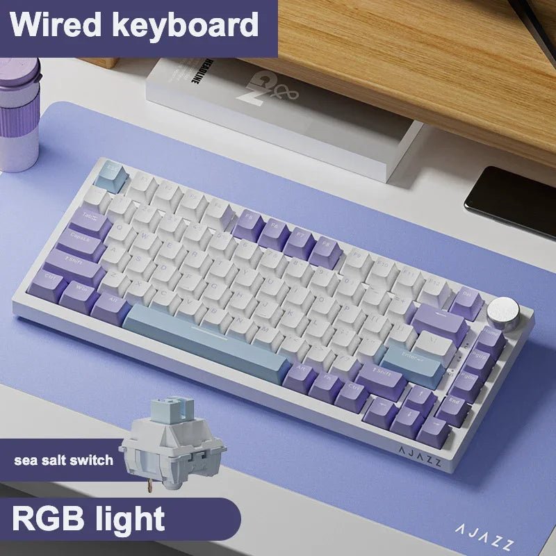 Ajazz AK820 RGB Mechanical Gaming Keyboard with 82 keys, gasket mount, and tri - mode connectivity (Bluetooth, 2.4GHz wireless, wired) for PC and laptop. - Zevon