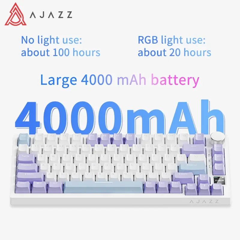 Ajazz AK820 RGB Mechanical Gaming Keyboard with 82 keys, gasket mount, and tri - mode connectivity (Bluetooth, 2.4GHz wireless, wired) for PC and laptop. - Zevon