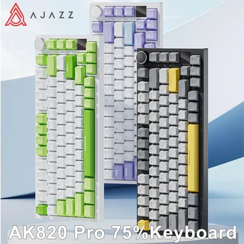 Ajazz AK820 RGB Mechanical Gaming Keyboard with 82 keys, gasket mount, and tri - mode connectivity (Bluetooth, 2.4GHz wireless, wired) for PC and laptop. - Zevon