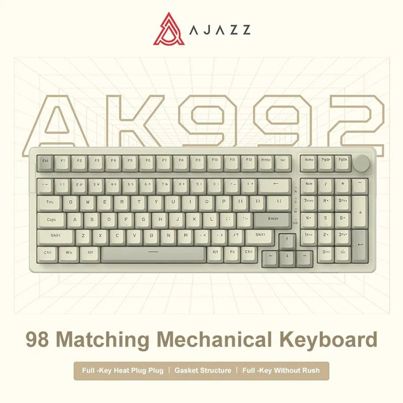 Ajazz AK992 98 - Key Wired Mechanical Gaming Keyboard with hot - swap switches, multimedia knob, and compact full - size layout for PC and laptop - Zevon