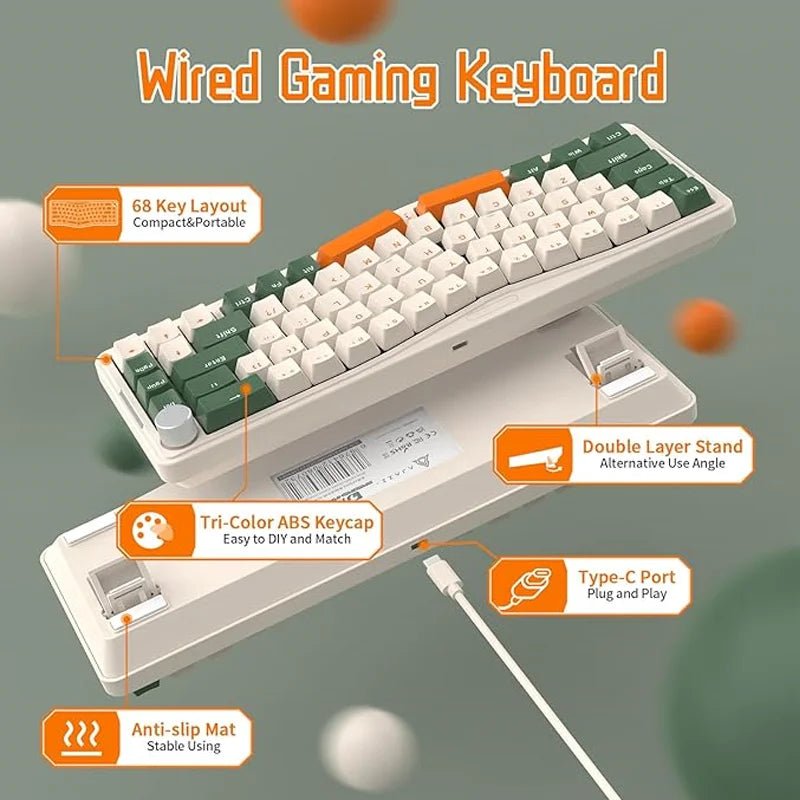 AKS068 68 - Key Alice Layout Mechanical Keyboard – Ergonomic Gasket - Mount USB - C Wired Gaming Keyboard - Zevon