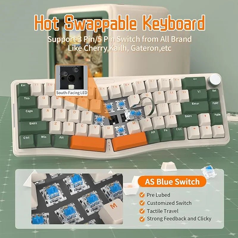 AKS068 68 - Key Alice Layout Mechanical Keyboard – Ergonomic Gasket - Mount USB - C Wired Gaming Keyboard - Zevon