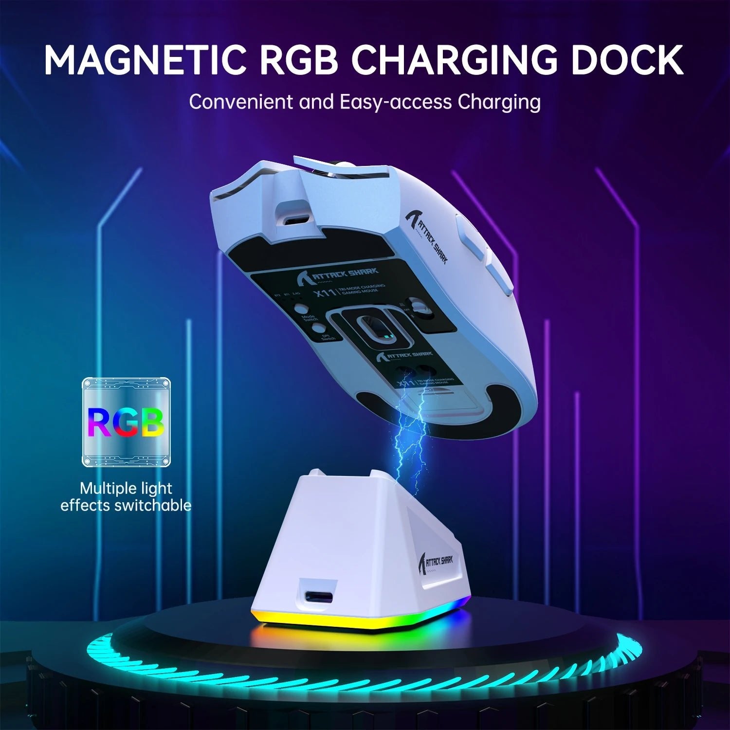 ATTACK SHARK X11 Wireless Gaming Mouse – Lightweight RGB mouse with PAW3311 optical sensor, up to 22,000 DPI, fast - response switches, and rechargeable charging dock for precision PC gaming - Zevon