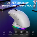 ATTACK SHARK X11 Wireless Gaming Mouse – Lightweight RGB mouse with PAW3311 optical sensor, up to 22,000 DPI, fast - response switches, and rechargeable charging dock for precision PC gaming - Zevon