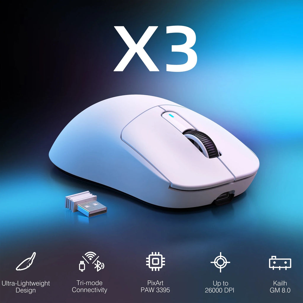 ATTACK SHARK X3 Wireless Gaming Mouse – 26,000 DPI PAW3395, 49g, Triple - Mode Connectivity - Zevon