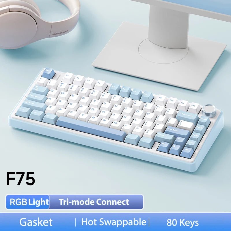 AULA F75 75% Mechanical Gaming Keyboard with RGB lighting, gasket mount, and tri - mode connectivity (2.4G wireless, Bluetooth, wired). - Zevon