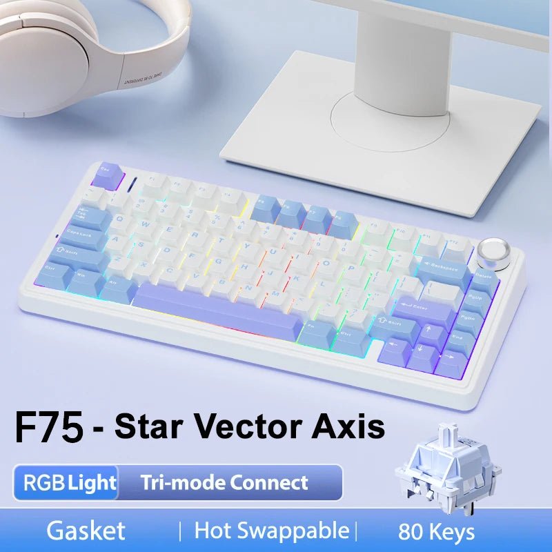 AULA F75 75% Mechanical Gaming Keyboard with RGB lighting, gasket mount, and tri - mode connectivity (2.4G wireless, Bluetooth, wired). - Zevon