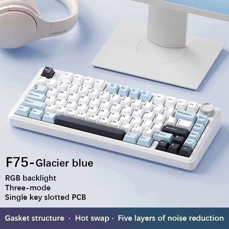 AULA F75 75% Mechanical Gaming Keyboard with RGB lighting, gasket mount, and tri - mode connectivity (2.4G wireless, Bluetooth, wired). - Zevon