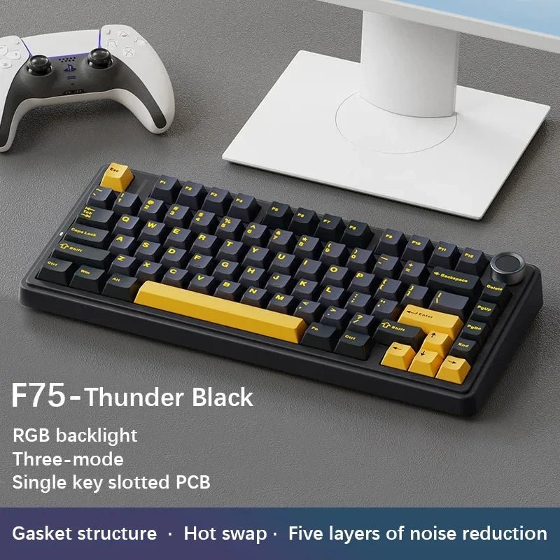 AULA F75 75% Mechanical Gaming Keyboard with RGB lighting, gasket mount, and tri - mode connectivity (2.4G wireless, Bluetooth, wired). - Zevon