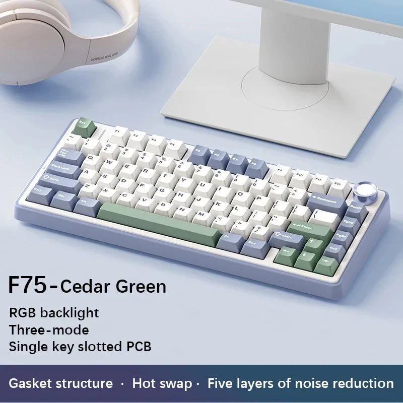 AULA F75 75% Mechanical Gaming Keyboard with RGB lighting, gasket mount, and tri - mode connectivity (2.4G wireless, Bluetooth, wired). - Zevon