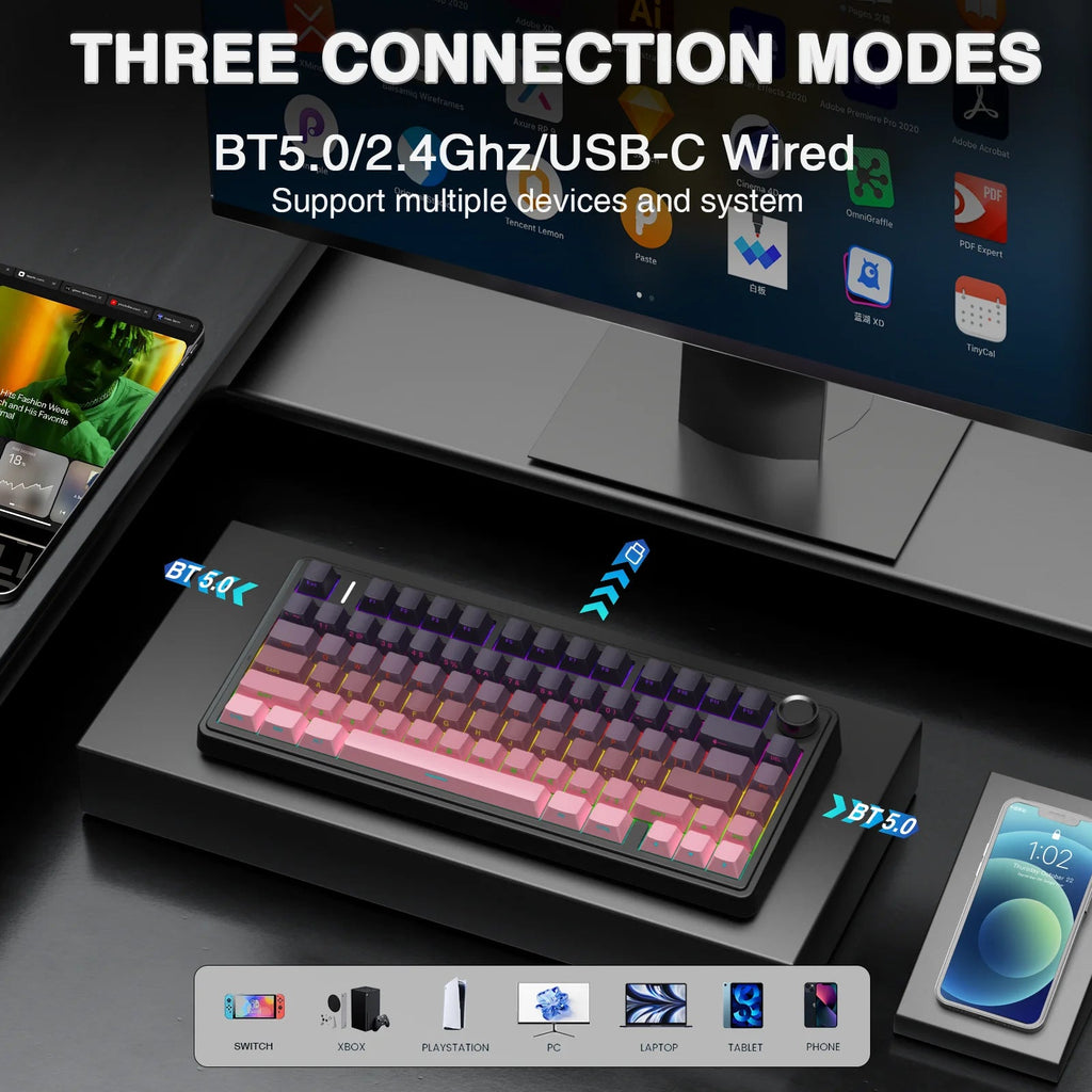 AULA F75 Pro 75% Wireless Mechanical Gaming Keyboard – RGB Gasket Mount, PBT Keycaps - Zevon