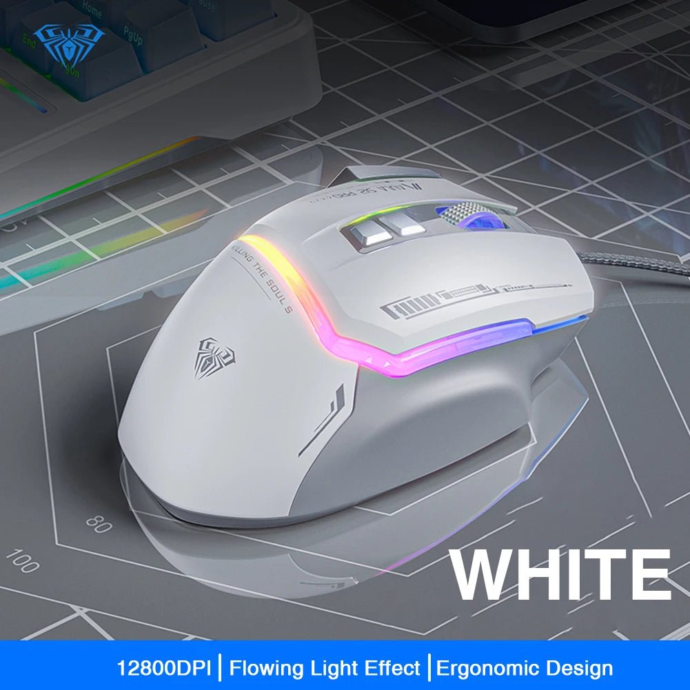 AULA S12 Pro RGB Gaming Mouse – Wired 12,800 DPI, 1000Hz, 8 Macro Buttons - Zevon