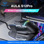AULA S12 Pro RGB Gaming Mouse – Wired 12,800 DPI, 1000Hz, 8 Macro Buttons - Zevon