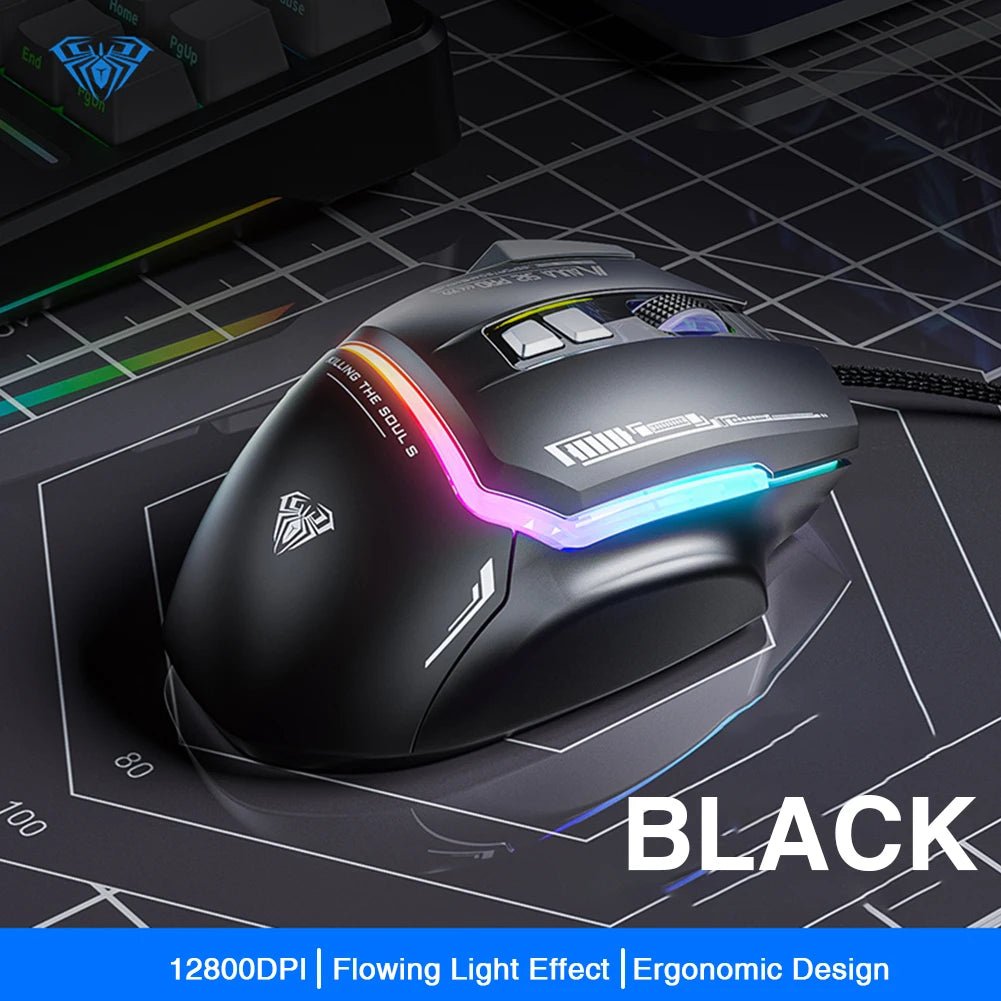 AULA S12 Pro RGB Gaming Mouse – Wired 12,800 DPI, 1000Hz, 8 Macro Buttons - Zevon