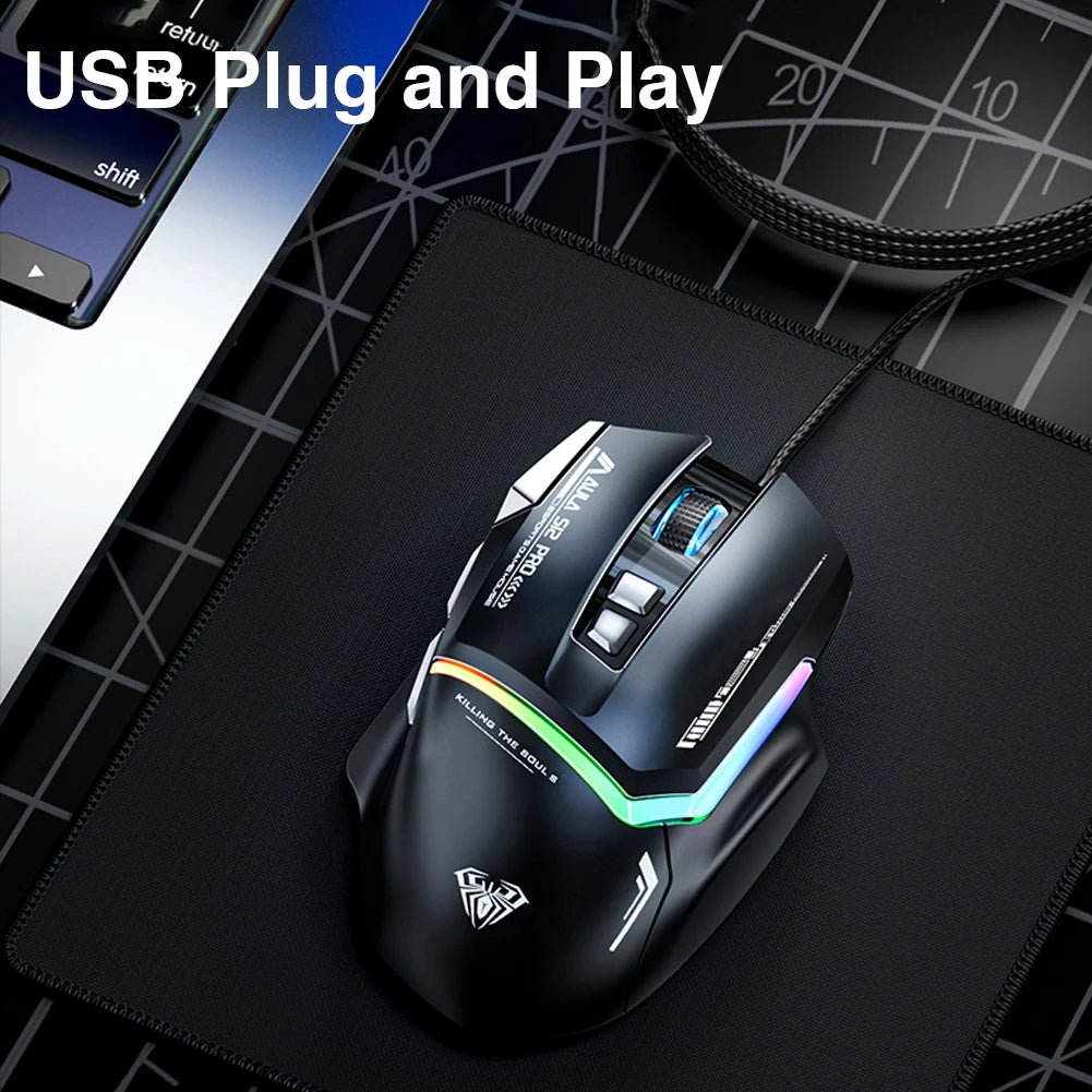 AULA S12 Pro RGB Gaming Mouse – Wired 12,800 DPI, 1000Hz, 8 Macro Buttons - Zevon
