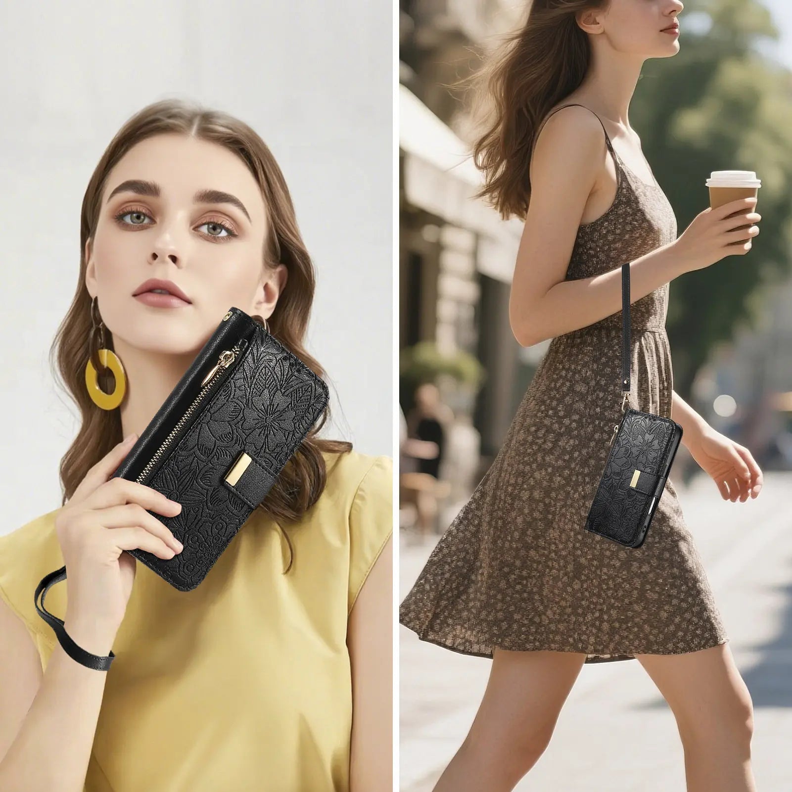 Luxury PU Leather Zipper Wallet Phone Case for iPhone 14–17 Pro Max | Shockproof Card Holder - Zevon