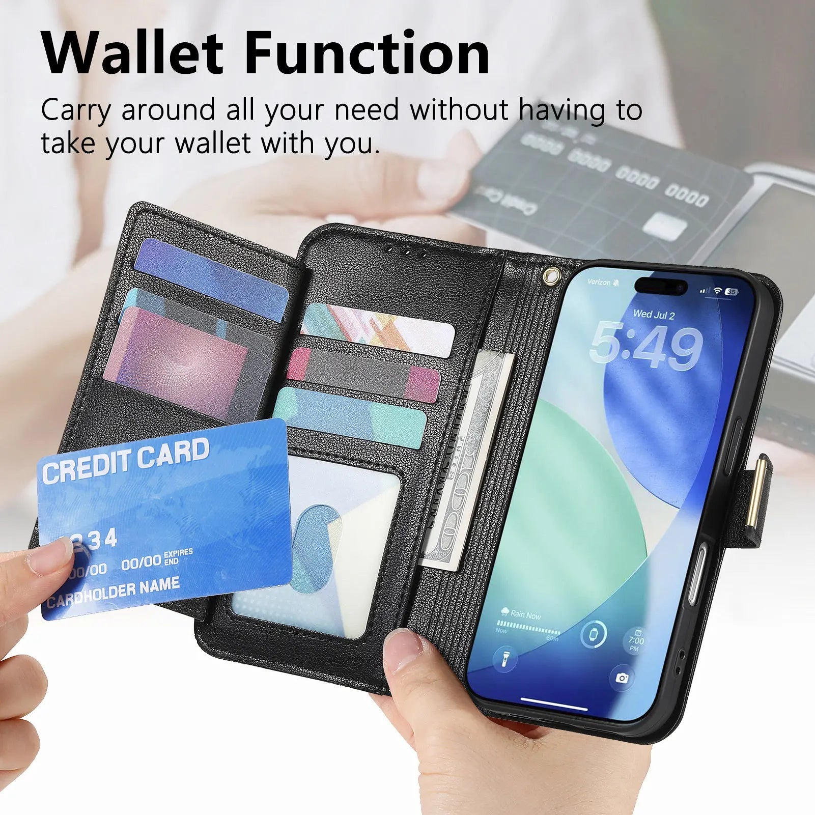 Luxury PU Leather Zipper Wallet Phone Case for iPhone 14–17 Pro Max | Shockproof Card Holder - Zevon