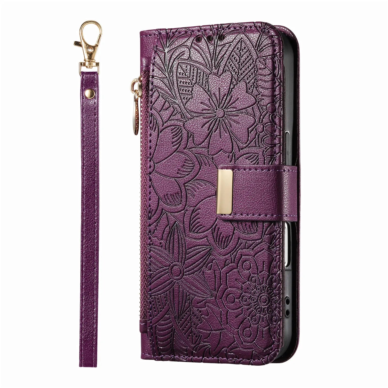 Luxury PU Leather Zipper Wallet Phone Case for iPhone 14–17 Pro Max | Shockproof Card Holder - Zevon