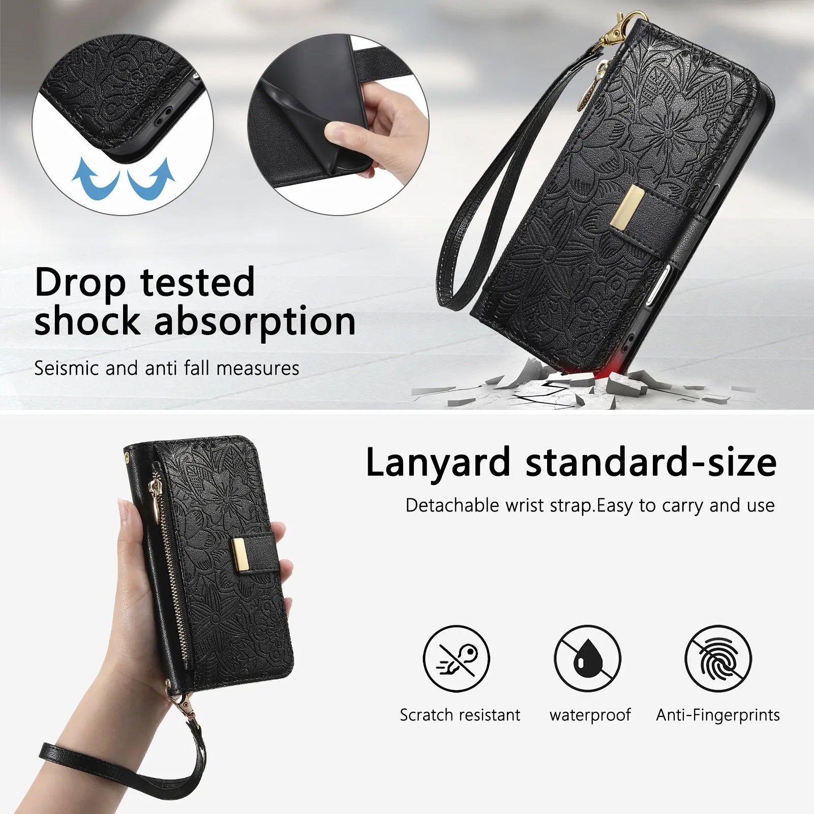 Luxury PU Leather Zipper Wallet Phone Case for iPhone 14–17 Pro Max | Shockproof Card Holder - Zevon