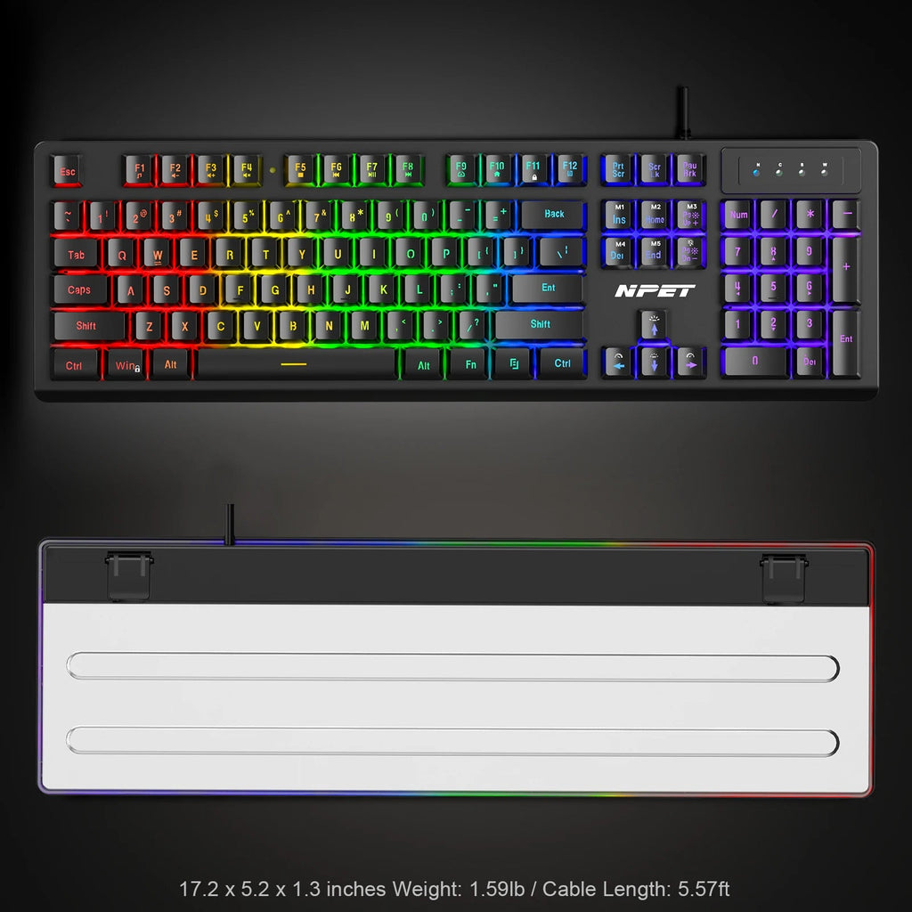 NPET K10V3 104 - Key RGB Wired Gaming Keyboard for Windows PC & Laptop - Zevon