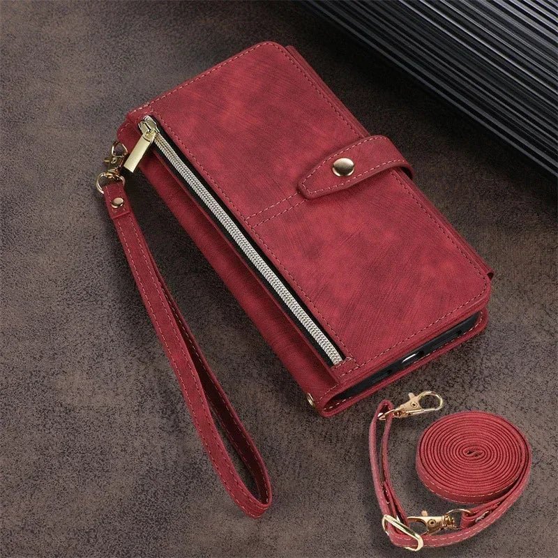 Phone Case for Samsung Galaxy S23 S24 FE S25 Ultra Edge S22 Plus A16 A06 A26 A36 A56 A15 A35 A55 Cover Zipper Wallet Crossbody - Zevon