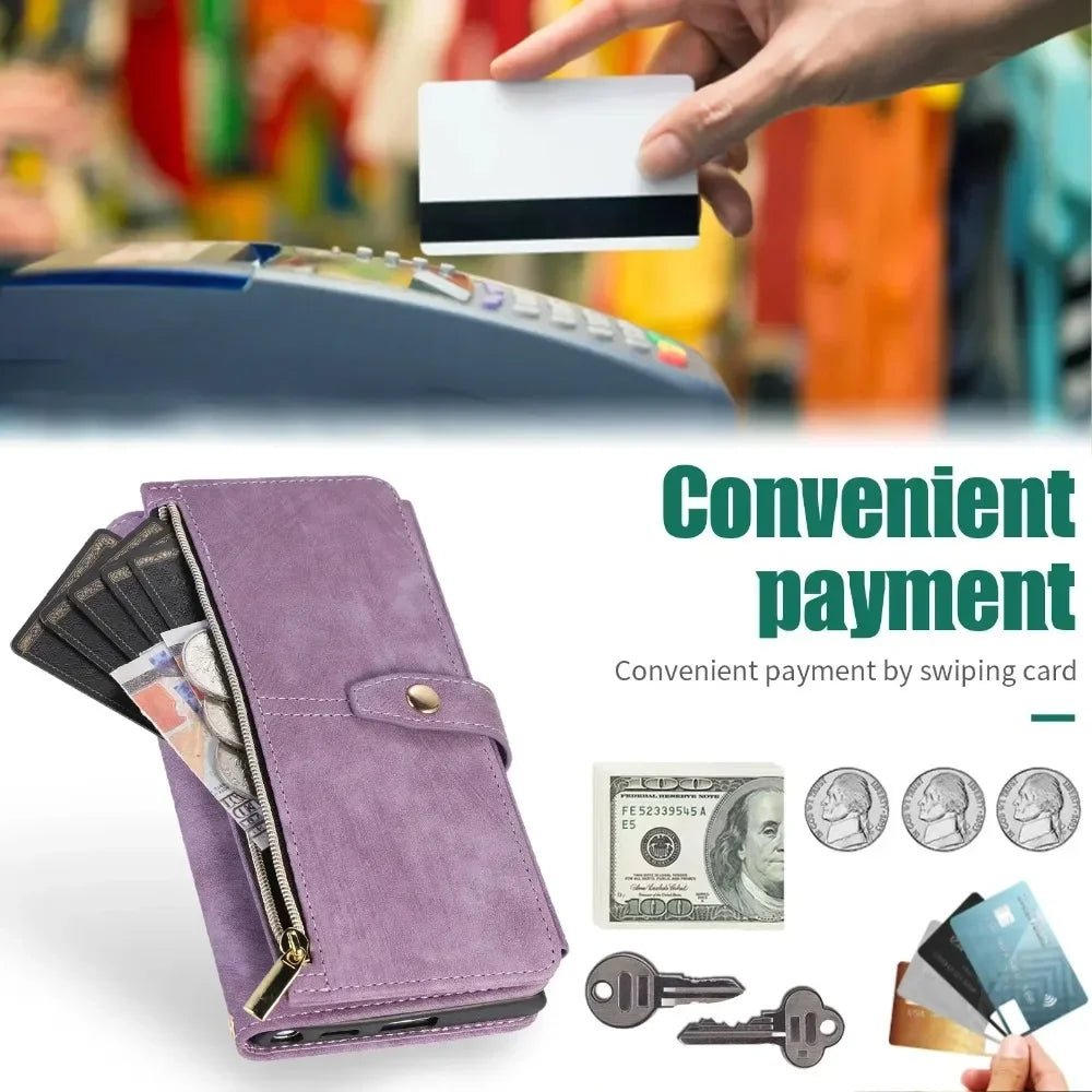 Phone Case for Samsung Galaxy S23 S24 FE S25 Ultra Edge S22 Plus A16 A06 A26 A36 A56 A15 A35 A55 Cover Zipper Wallet Crossbody - Zevon