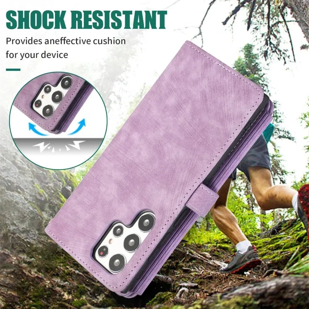 Phone Case for Samsung Galaxy S23 S24 FE S25 Ultra Edge S22 Plus A16 A06 A26 A36 A56 A15 A35 A55 Cover Zipper Wallet Crossbody - Zevon