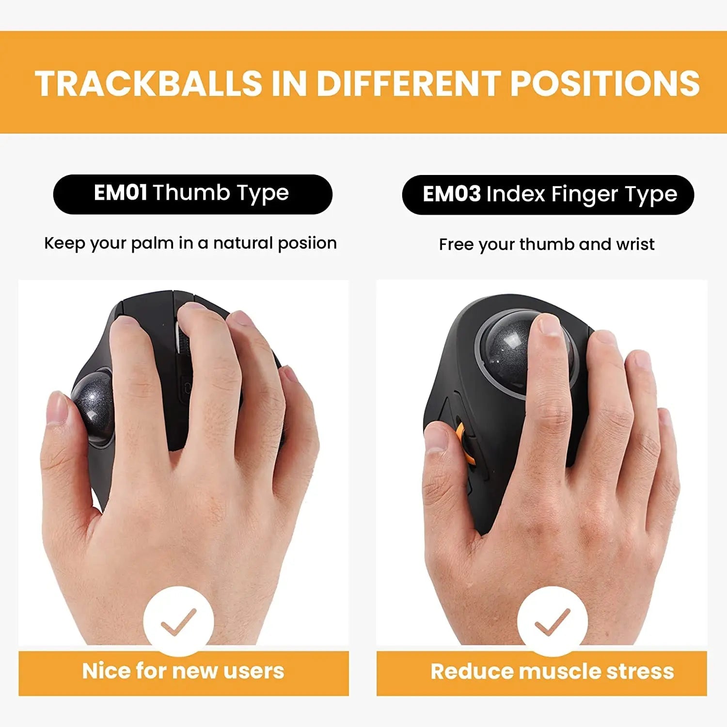 ProtoArc EM03 Wireless Bluetooth Trackball Mouse – Rechargeable Ergonomic RGB for Windows, Mac & iPad - Zevon