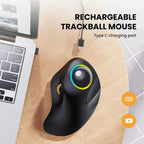 ProtoArc EM03 Wireless Bluetooth Trackball Mouse – Rechargeable Ergonomic RGB for Windows, Mac & iPad - Zevon