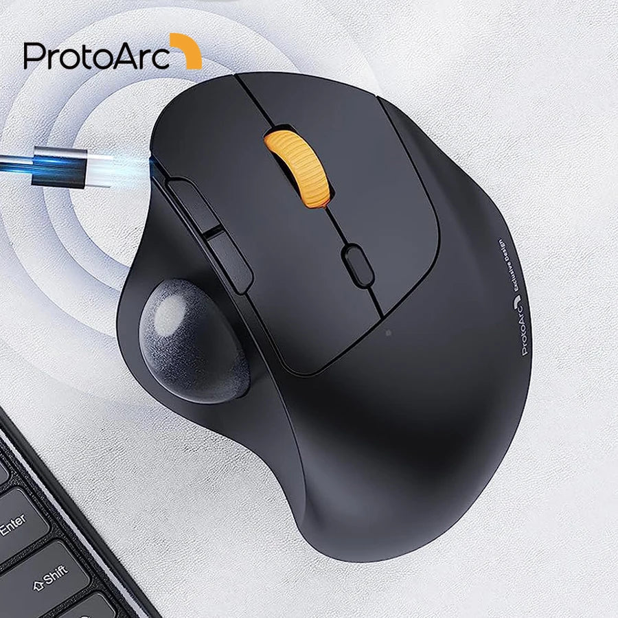 ProtoArc EM04 Wireless Ergonomic Trackball Mouse – Rechargeable vertical design with Bluetooth connectivity for PC, Mac, iPad, Windows, and Android. - Zevon