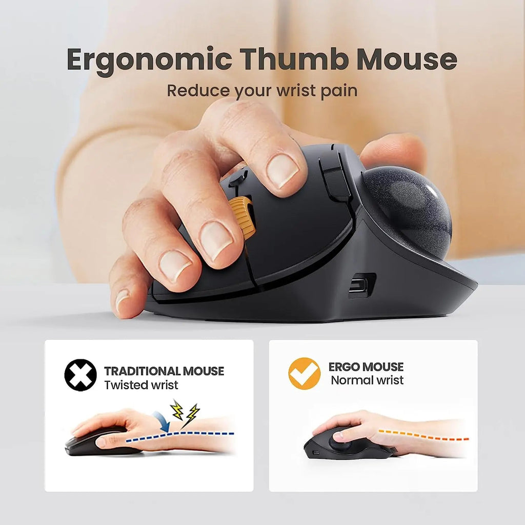 ProtoArc EM04 Wireless Ergonomic Trackball Mouse – Rechargeable vertical design with Bluetooth connectivity for PC, Mac, iPad, Windows, and Android. - Zevon
