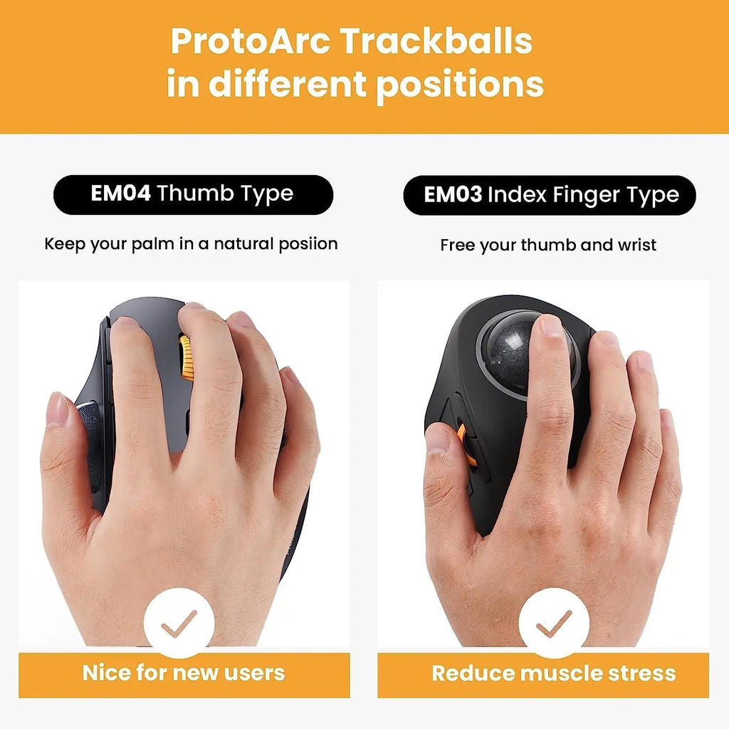 ProtoArc EM04 Wireless Ergonomic Trackball Mouse – Rechargeable vertical design with Bluetooth connectivity for PC, Mac, iPad, Windows, and Android. - Zevon