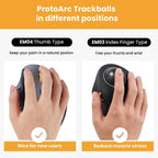ProtoArc EM04 Wireless Ergonomic Trackball Mouse – Rechargeable vertical design with Bluetooth connectivity for PC, Mac, iPad, Windows, and Android. - Zevon