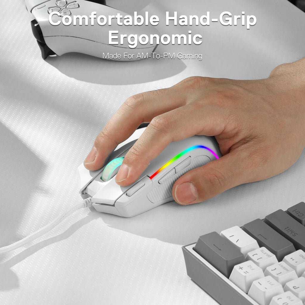 Redragon M612 Predator RGB Gaming Mouse – 8000 DPI Wired Optical, 11 Programmable Buttons (White) - Zevon