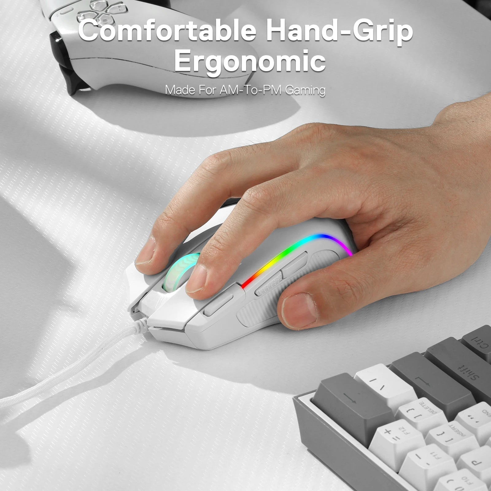 Redragon M612 Predator RGB Gaming Mouse – 8000 DPI Wired Optical, 11 Programmable Buttons (White) - Zevon