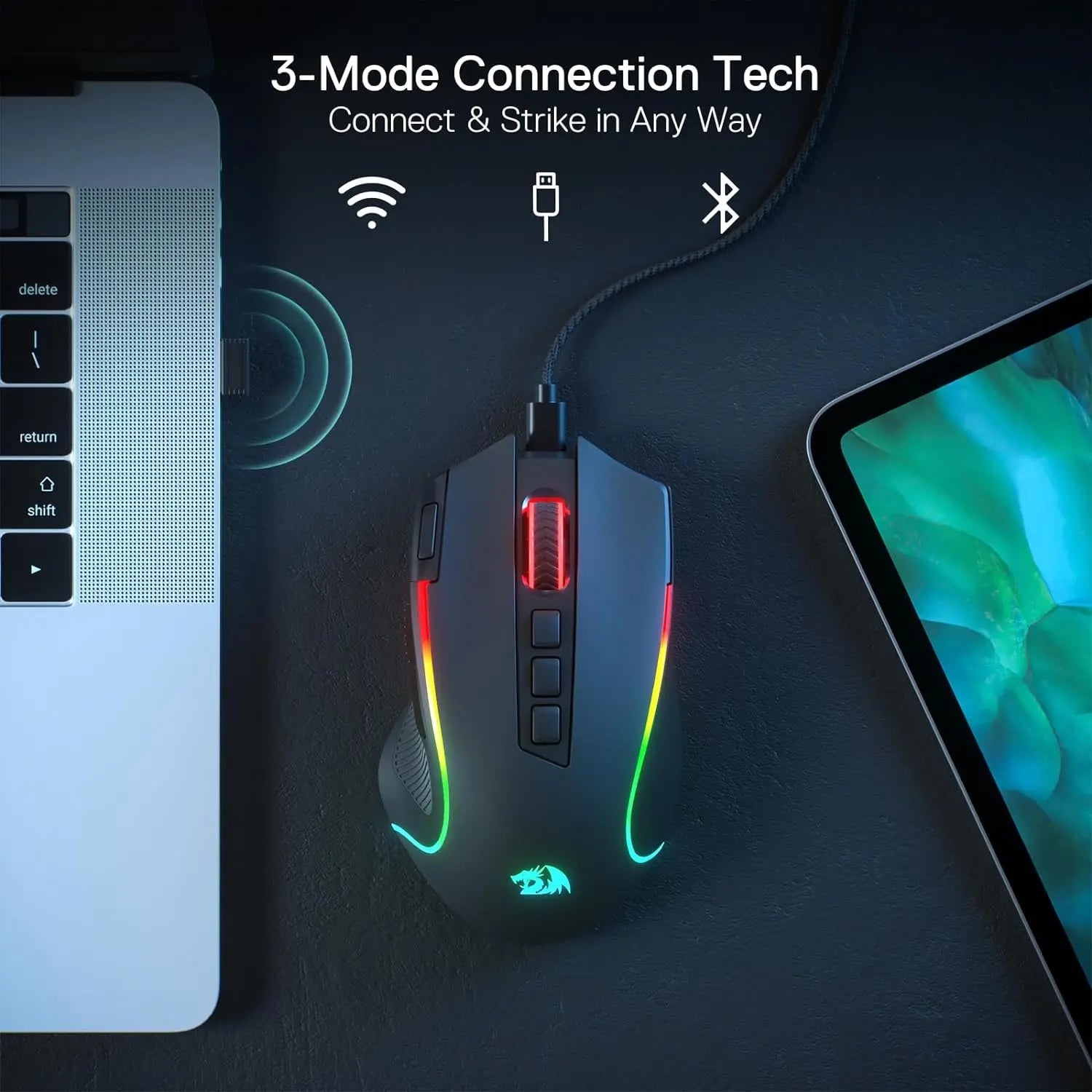 Redragon M612 PRO RGB Gaming Mouse – Wireless/Wired, 8000 DPI, 11 Programmable Buttons - Zevon