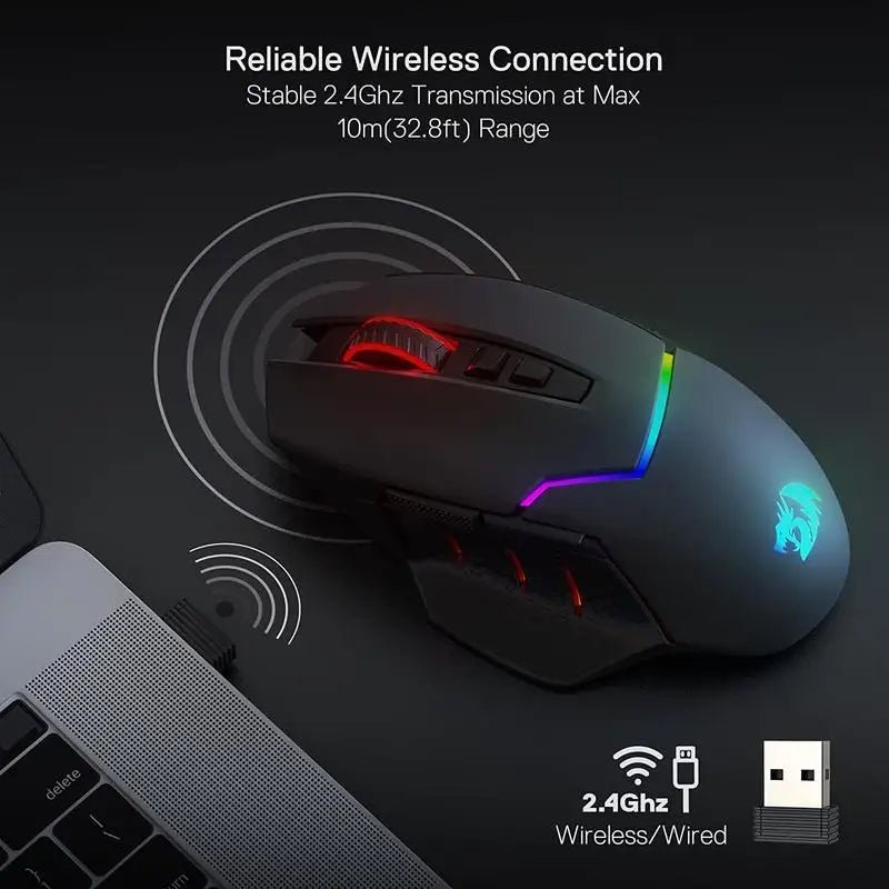 Redragon M690 PRO Wireless Gaming Mouse – 8000 DPI, 8 Programmable Buttons, Wired/Wireless for PC & Mac - Zevon