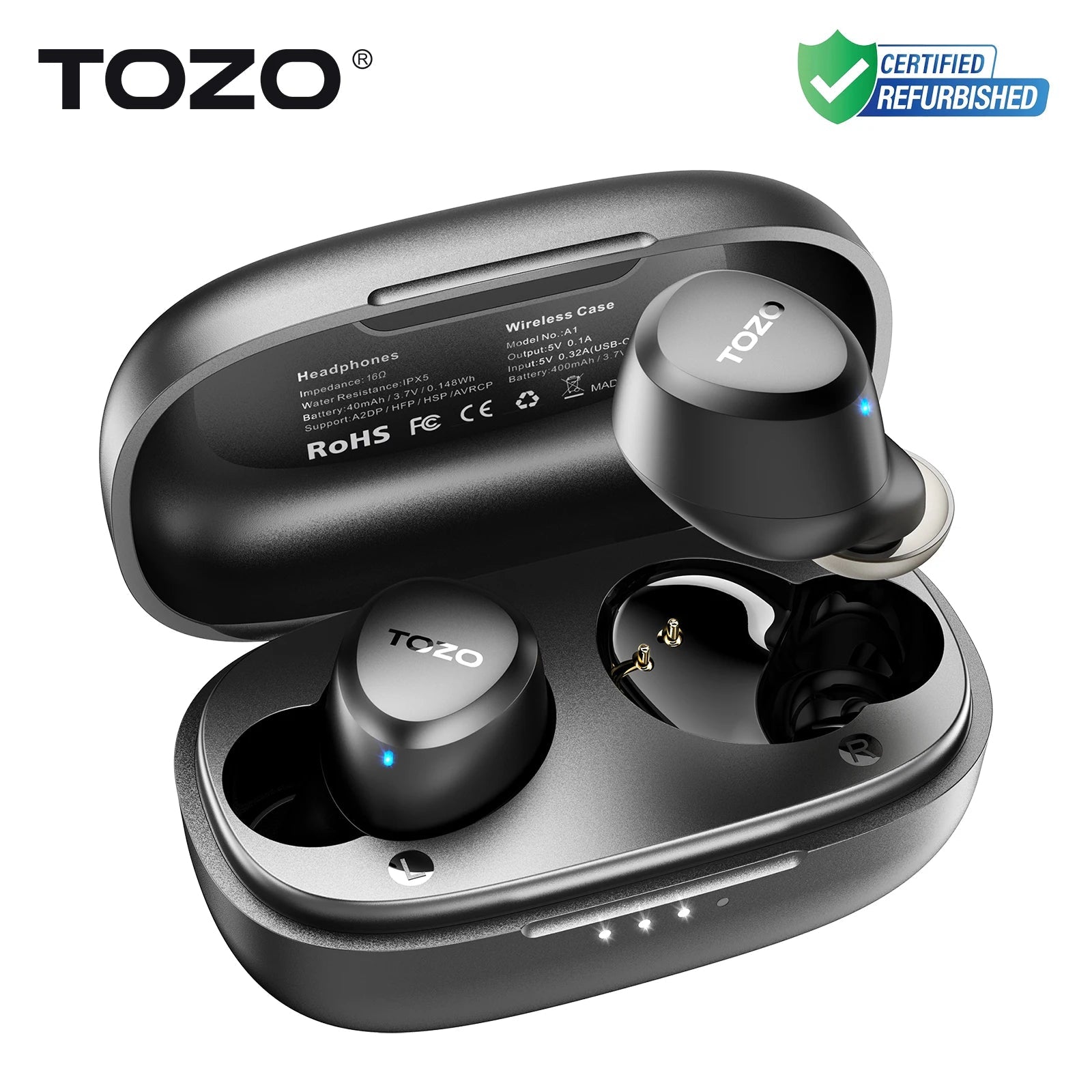 Refurbished TOZO TWS Earbuds in - Ear Wireless Bluetooth Headsets with With Mic Touch Control Sport Waterproof for Iphone Android - ZEVON