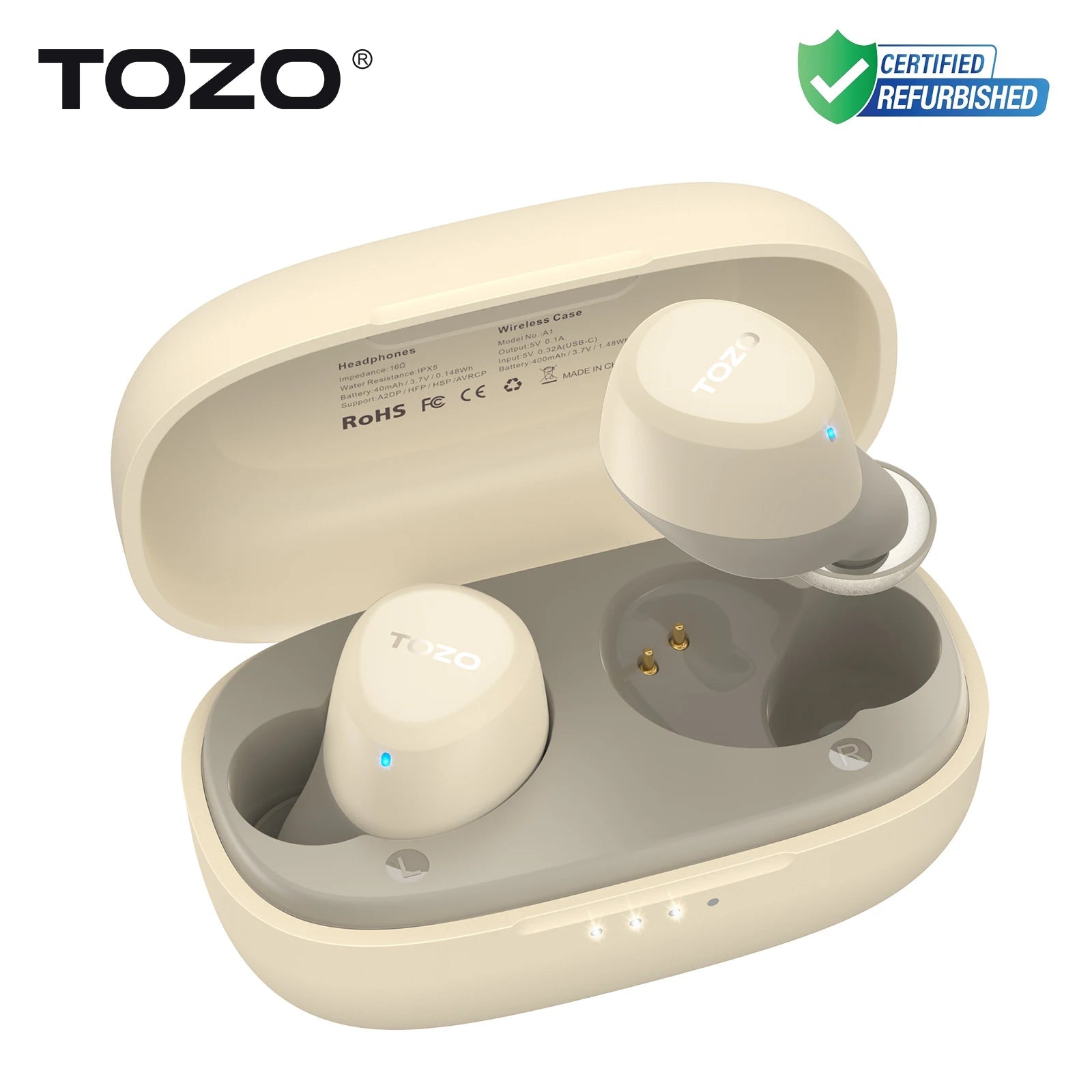 Refurbished TOZO TWS Earbuds in - Ear Wireless Bluetooth Headsets with With Mic Touch Control Sport Waterproof for Iphone Android - ZEVON