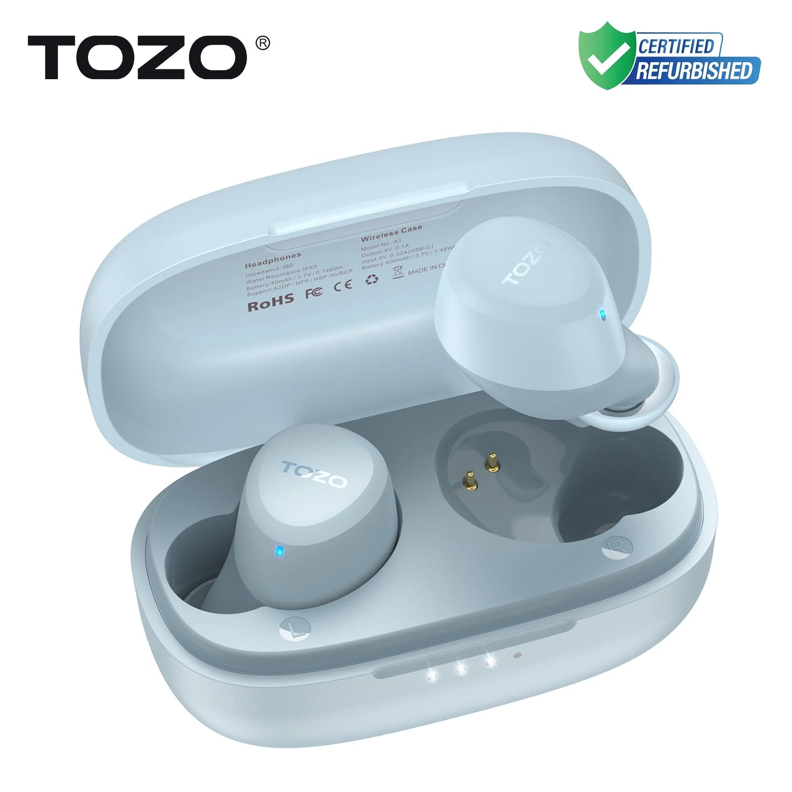Refurbished TOZO TWS Earbuds in - Ear Wireless Bluetooth Headsets with With Mic Touch Control Sport Waterproof for Iphone Android - ZEVON